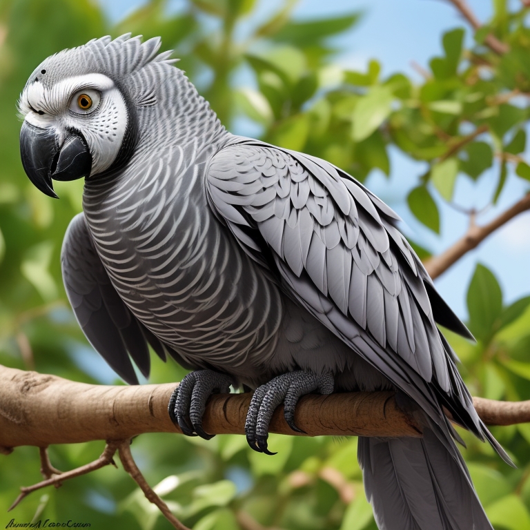 Grijze roodstaartpapegaai in kooi (Grey African Grey Parrot in cage)